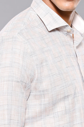 Beige Check Slim Fit Cotton Shirt – Wessi