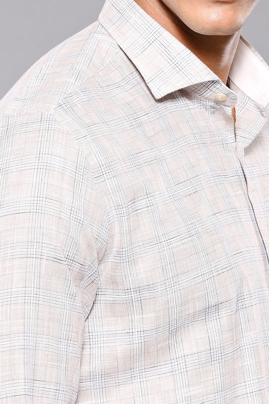 Beige Check Slim Fit Cotton Shirt – Wessi