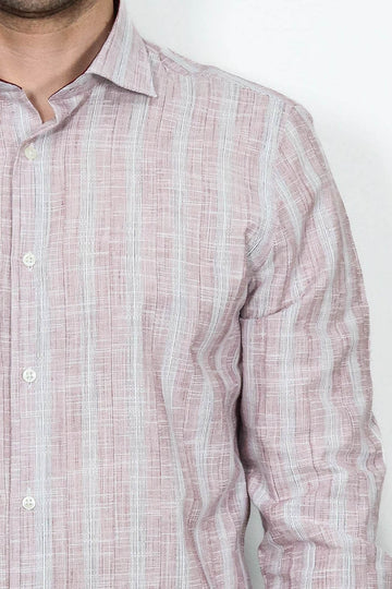 Slim Fit Light Red Checked Cotton Shirt — Wessi