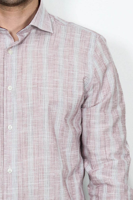 Slim Fit Light Red Checked Cotton Shirt — Wessi