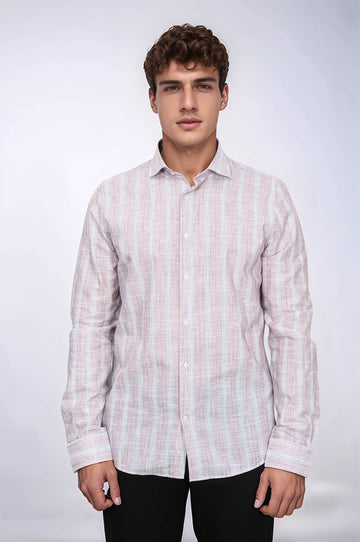 Slim Fit Light Red Checked Cotton Shirt — Wessi