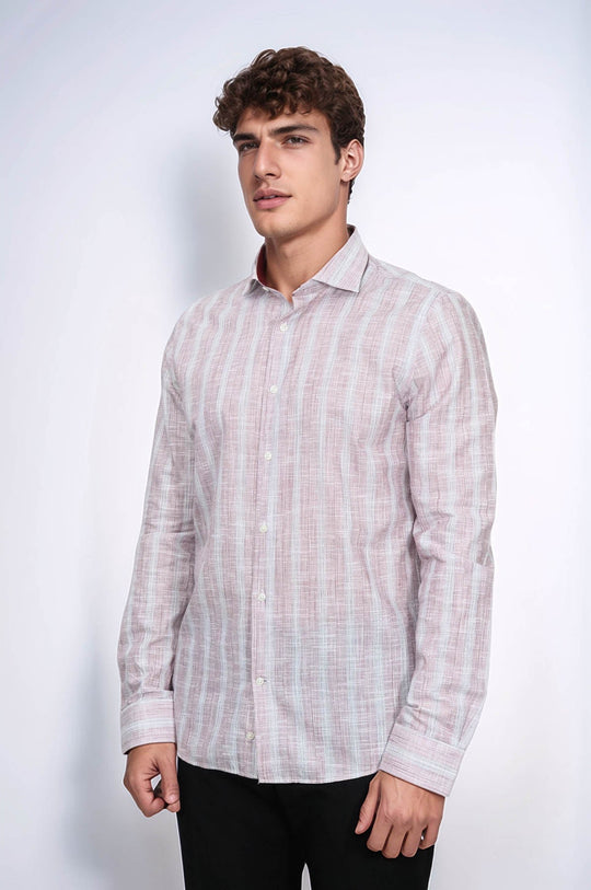 Slim Fit Light Red Checked Cotton Shirt — Wessi