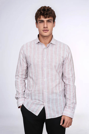 Slim Fit Light Red Checked Cotton Shirt — Wessi