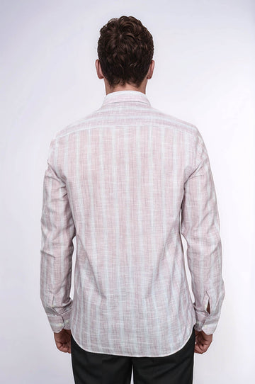 Slim Fit Light Red Checked Cotton Shirt — Wessi