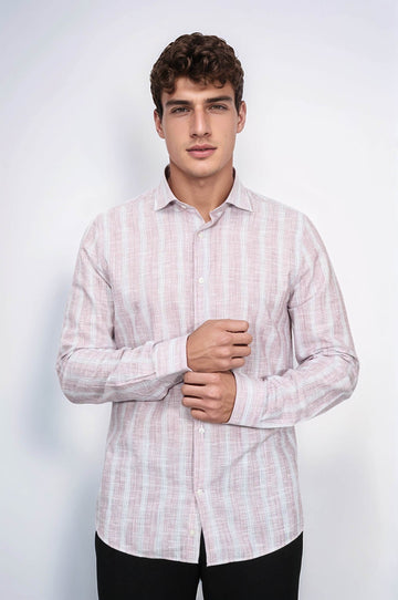 Slim Fit Light Red Checked Cotton Shirt — Wessi