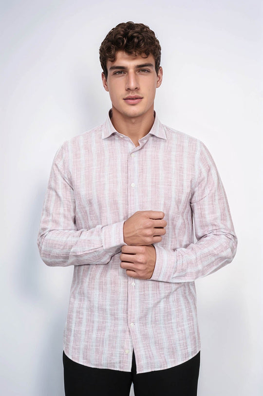 Slim Fit Light Red Checked Cotton Shirt — Wessi