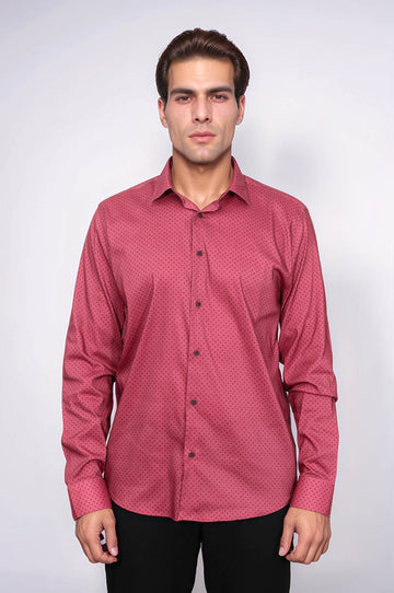 Men's Burgundy Slim Fit Patterned Cotton Shirt | Wessi