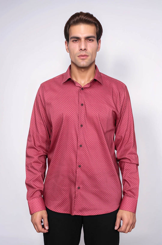 Men's Burgundy Slim Fit Patterned Cotton Shirt | Wessi