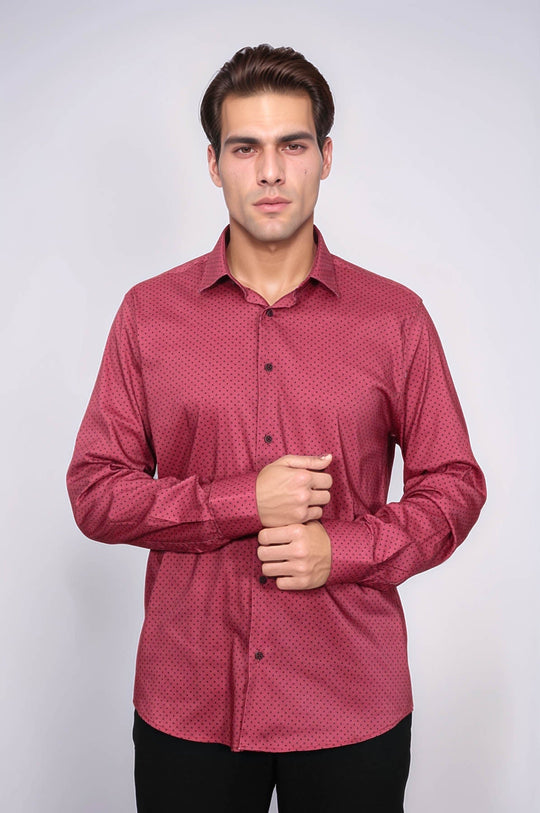 Men's Burgundy Slim Fit Patterned Cotton Shirt | Wessi