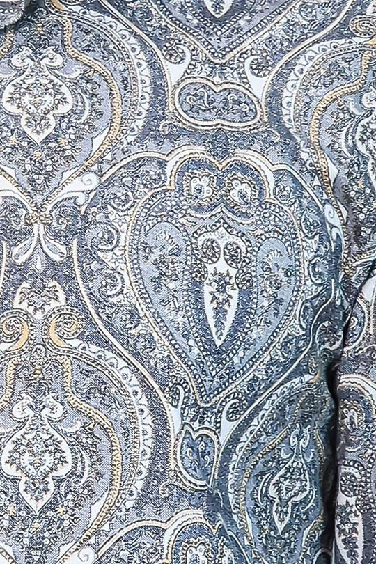 Men's Navy Blue Slim Fit Damask Patterned Shirt | Wessi