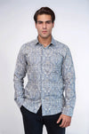 Men's Navy Blue Slim Fit Damask Patterned Shirt | Wessi