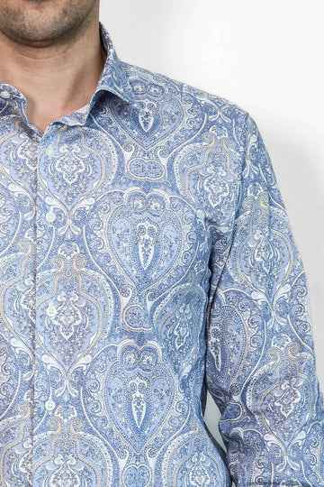 Men's Dark Blue Slim Fit Damask Patterned Shirt | Wessi