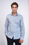 Men's Dark Blue Slim Fit Damask Patterned Shirt | Wessi