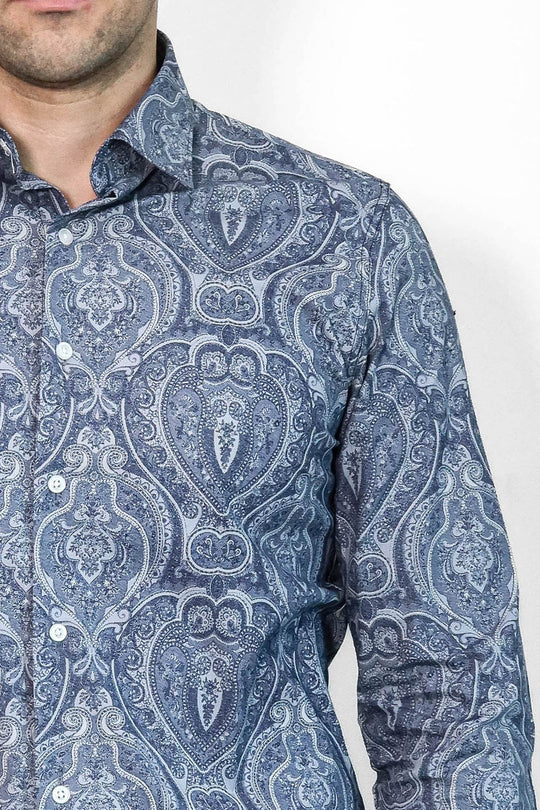 Men's Blue Slim Fit Patterned Cotton Shirt | Wessi