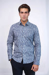 Men's Blue Slim Fit Patterned Cotton Shirt | Wessi