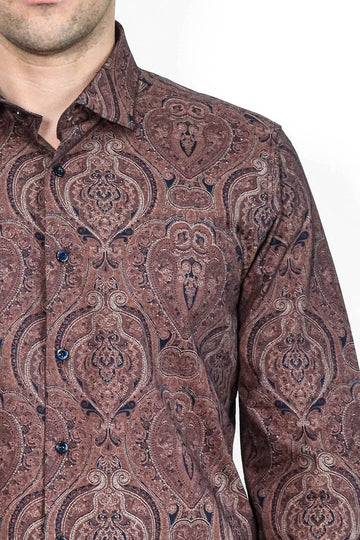 Men's Brown Slim Fit Patterned Cotton Shirt | Wessi