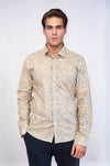 Men's Beige Slim Fit Floral Patterned Cotton Shirt | Wessi