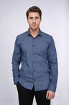Men's Dark Blue Slim Fit Houndstooth Patterned Cotton Shirt | Wessi