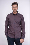 Men's Brown Slim Fit Houndstooth Patterned Cotton Shirt | Wessi