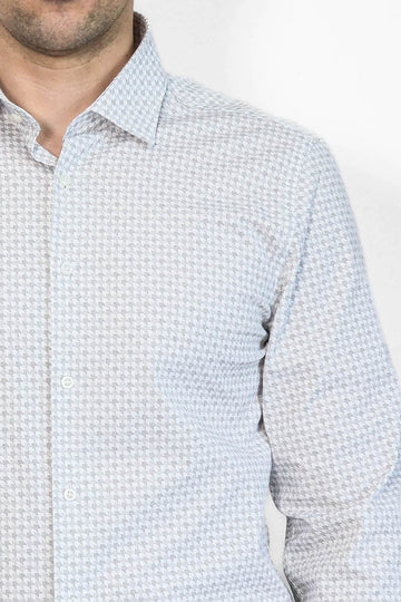 Men's Ecru Houndstooth Slim Fit Long Sleeve Shirt | Wessi