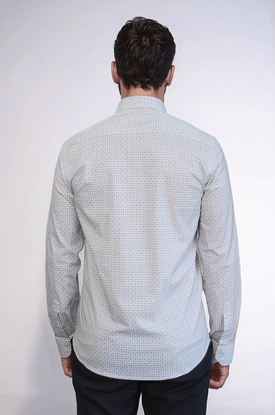 Men's Ecru Houndstooth Slim Fit Long Sleeve Shirt | Wessi
