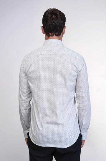 Men's White Houndstooth Slim Fit Long Sleeve Shirt | Wessi