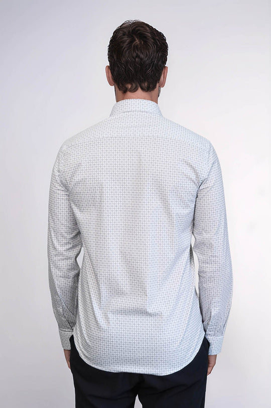 Men's White Houndstooth Slim Fit Long Sleeve Shirt | Wessi