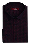 Men's Burgundy Slim Fit Houndstooth Patterned Cotton Shirt | Wessi