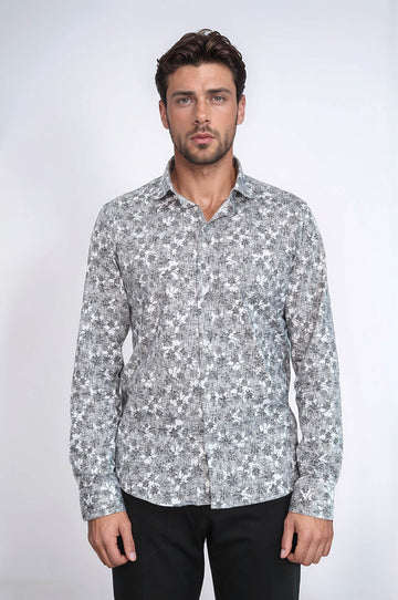 Men's Black Slim Fit Floral Bloom Patterned Shirt | Wessi