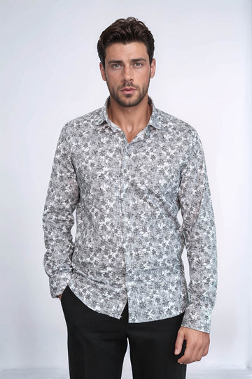 Men's Black Slim Fit Floral Bloom Patterned Shirt | Wessi