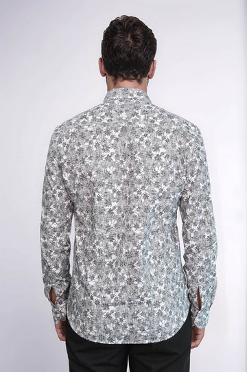 Men's Black Slim Fit Floral Bloom Patterned Shirt | Wessi