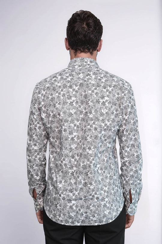 Men's Black Slim Fit Floral Bloom Patterned Shirt | Wessi