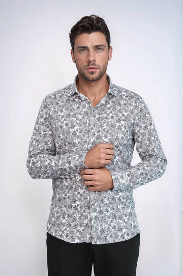 Men's Black Slim Fit Floral Bloom Patterned Shirt | Wessi