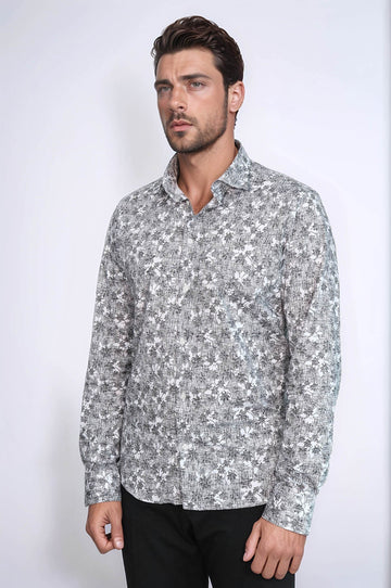 Men's Black Slim Fit Floral Bloom Patterned Shirt | Wessi