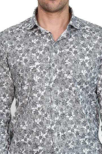 Men's Black Slim Fit Floral Bloom Patterned Shirt | Wessi