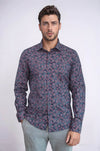 Men's Navy Blue Slim Fit Floral Bloom Patterned Shirt | Wessi