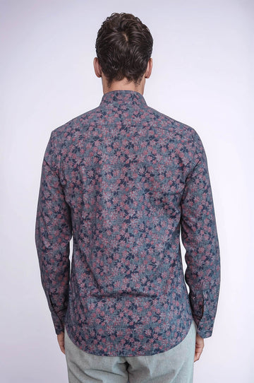Men's Navy Blue Slim Fit Floral Bloom Patterned Shirt | Wessi