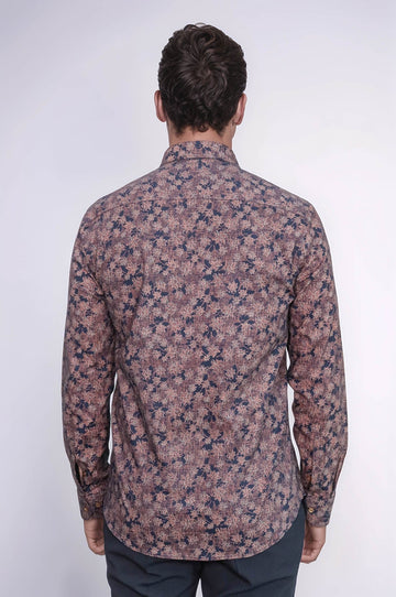 Men's Brown Floral Bloom Patterned Slim Fit Long Sleeve Shirt | Wessi