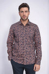 Men's Brown Floral Bloom Patterned Slim Fit Long Sleeve Shirt | Wessi