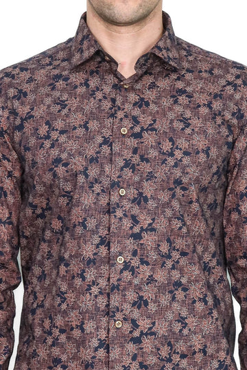 Men's Brown Floral Bloom Patterned Slim Fit Long Sleeve Shirt | Wessi