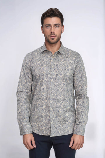 Bloom Patterned Beige Slim Fit Shirt | Wessi