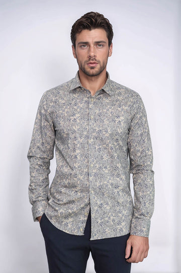 Bloom Patterned Beige Slim Fit Shirt | Wessi