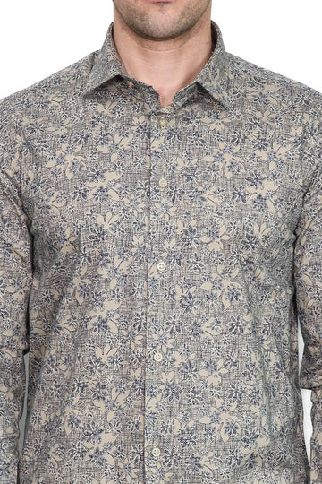 Bloom Patterned Beige Slim Fit Shirt | Wessi