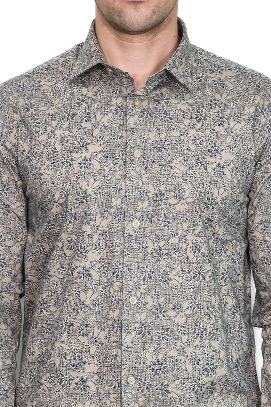 Bloom Patterned Beige Slim Fit Shirt | Wessi