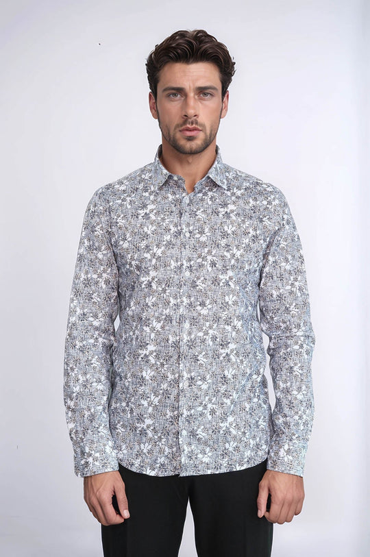 Men's White Slim Fit Bloom Patterned Shirt | Wessi