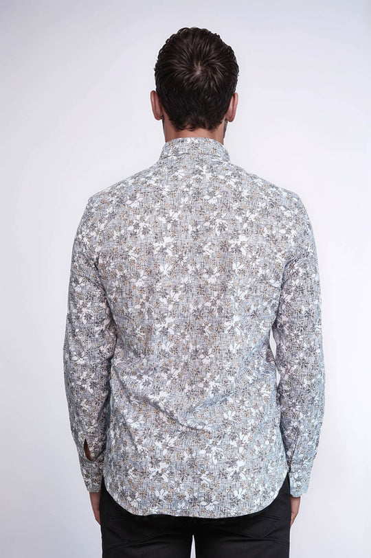 Men's White Slim Fit Bloom Patterned Shirt | Wessi