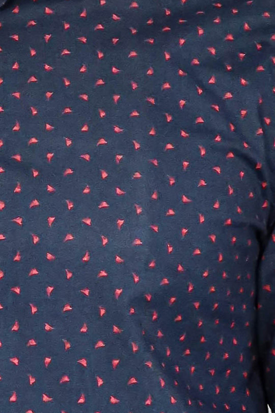 Men's Navy Slim Fit Shirt with Minimal Red Pattern | Wessi