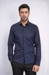 Men's Navy Slim Fit Shirt with Minimal Red Pattern | Wessi