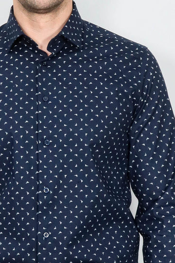 Men's Navy Slim Fit Shirt with Minimal White Pattern | Wessi