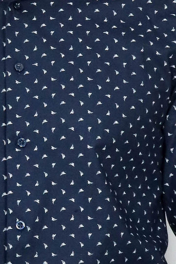 Men's Navy Slim Fit Shirt with Minimal White Pattern | Wessi